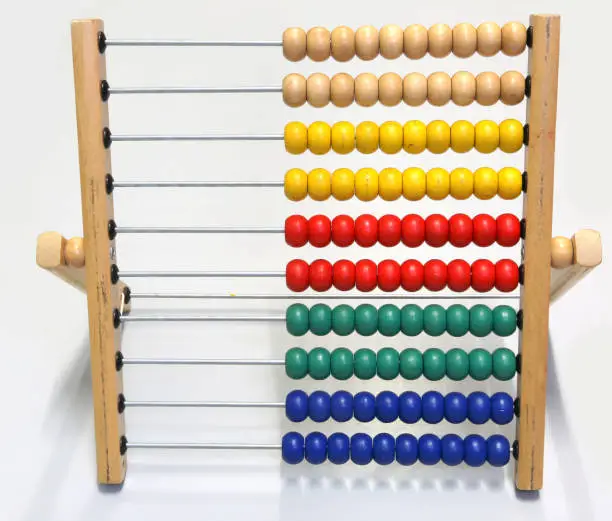 antique wooden abacus for teaching to count to elementary school children