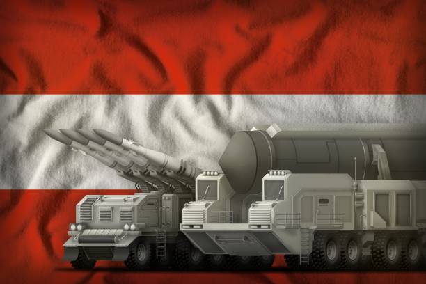 istock Austria rocket troops concept on the national flag background. 3d Illustration 1069951846