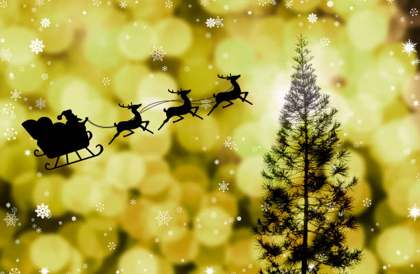 istock Santa clause sleigh flying over pine tree, Christmas theme 1069953266