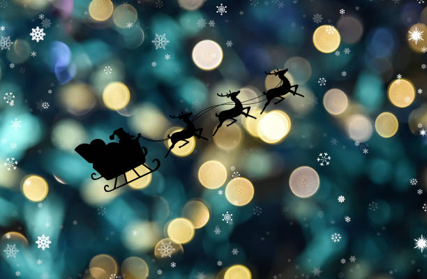 istock Santa clause sleigh flying with bokeh night background, Christmas theme 1069953358