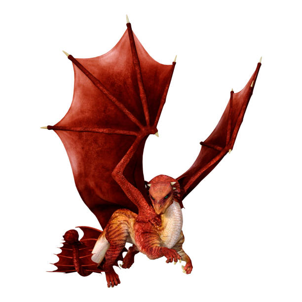 istock 3D rendering red fantasy dragon on white 1069955020