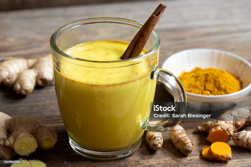 Indian Golden Milk in colds Turmeric Stock Photo