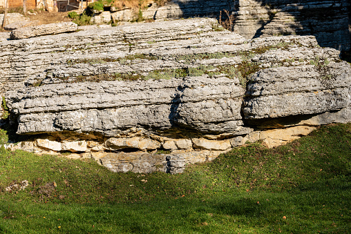 Limestone Monolith - Unusual karst erosion formation in the Regional Natural Park of Lessinia (Valle delle Sfingi), Veneto, Verona, Italy, Europe