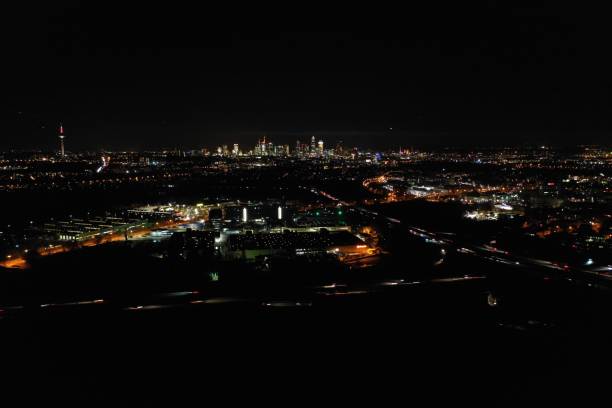 istock Frankfurt from the air at night 1069959568