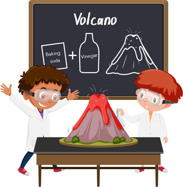 student vulkan wissenschaftliches experiment - school classroom child back to school stock-grafiken, -clipart, -cartoons und -symbole