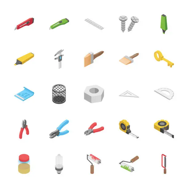 Vector illustration of Isometric Set Of Objects