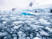 Floating ice floes, drift ice in Cierva Cove in Hughes Bay, Graham Land, Antarctica