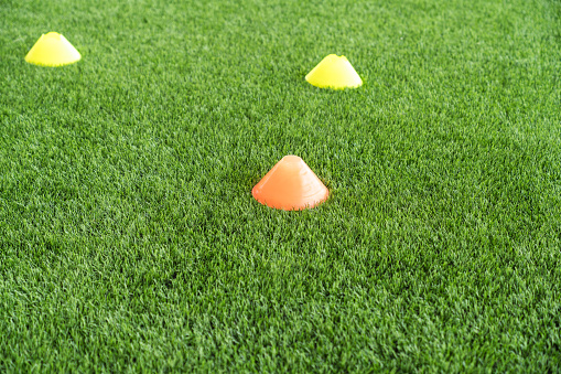Cones for children to play on the grass