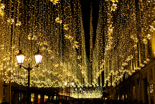 Christmas illuminations on Nikolskaya street in Moscow.