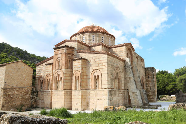 Daphni monastery in Athens Greece - religious greek landmarks stock photo
