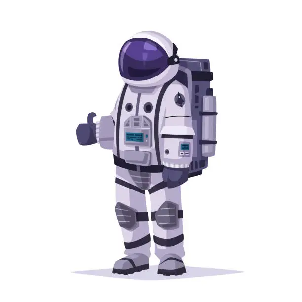 Vector illustration of Cosmonaut character in outer space. Cartoon vector illustration
