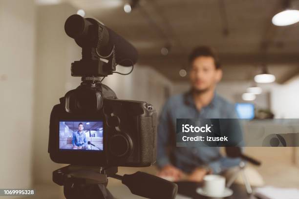 Man Making Video Blog Stock Photo - Download Image Now - Home Video Camera, Marketing, Influencer