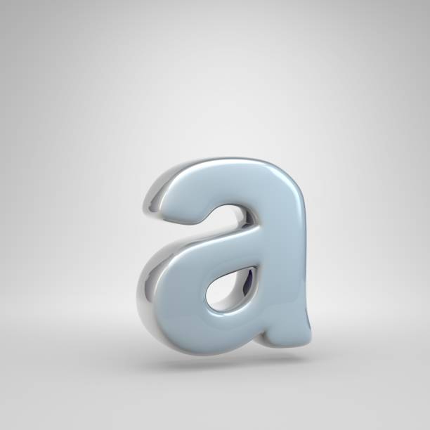 Silver car paint letter A lowercase. 3D render glossy font isolated on white background