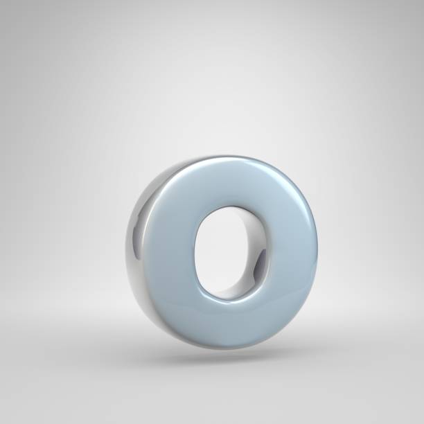 Silver car paint letter O lowercase. 3D render glossy font isolated on white background
