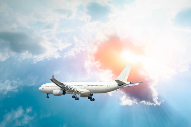 istock Airplane flying in the blue sky 1070006306