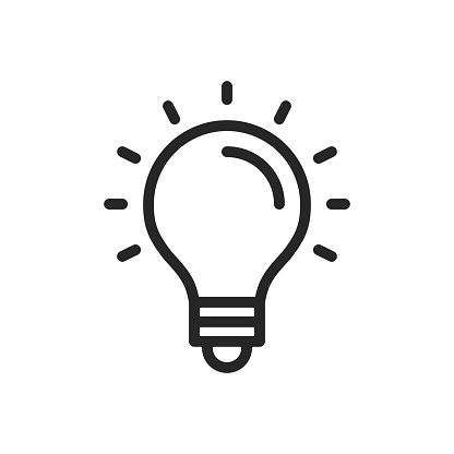 Light bulb line icon. Lightbulb outline symbol. Thin line design. Vector icon