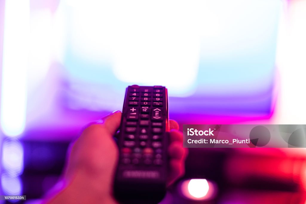 Binge watching TV show Television Set Stock Photo