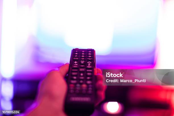 Binge Watching Tv Show Stock Photo - Download Image Now - Television Set, Television Industry, Remote Control