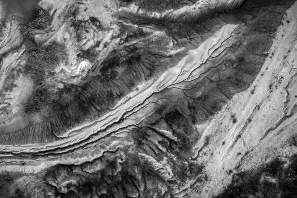 istock Monochrome aerial view of abandoned mine 1070016530