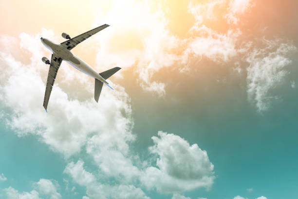 istock Airplane flying in the blue sky 1070021768