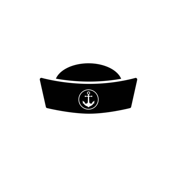 Captain mustache pipe design element. Sailor cap icon on white background Captain mustache pipe design element. Sailor cap icon on white background sailor hat stock illustrations