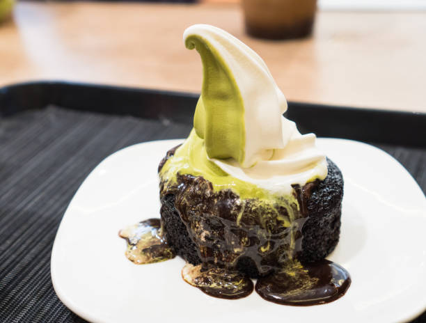 istock chocolate lava cake with green tea vanilla ice cream 1070025372