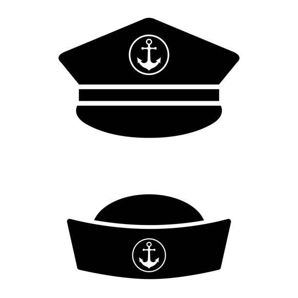 illustrations, cliparts, dessins animés et icônes de élément de conception de tuyauterie de moustache de capitaine. icône de casquette de marin sur fond blanc - capitaine