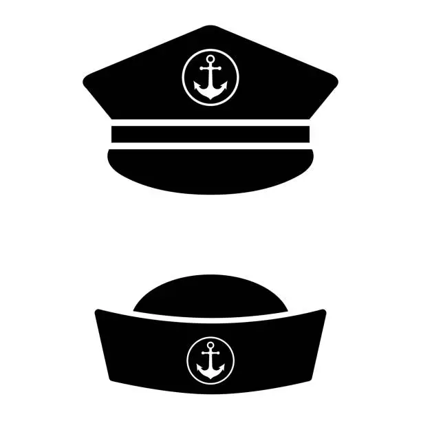 Vector illustration of Captain mustache pipe design element. Sailor cap icon on white background