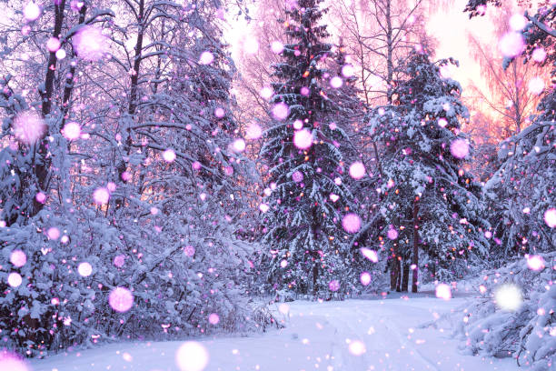 istock winter landscape with forest, trees and sunrise 1070025584