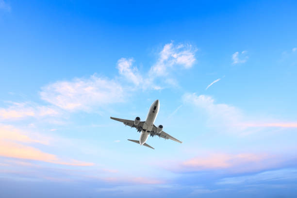 istock Airplane flying in the blue sky 1070027510