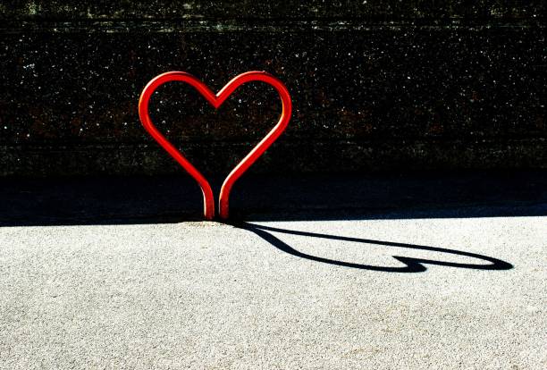 Valentines wedding  red metal  love heart   with a heart shadow