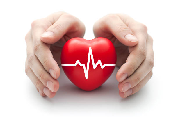 istock Red heart with pulse covered by man's hands. 1070039628