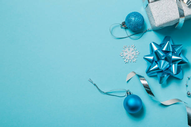 istock Christmas background - presents and decorations in silver and blue 1070040790