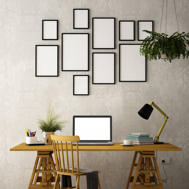istock interior design for working area with Destop computer screen on white top desk,working space,working background ,interior of working room , concrete background,3d illustration,3d rendering 1070041102
