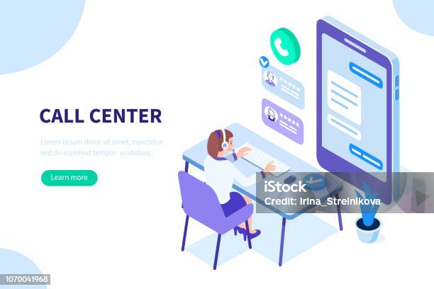 Call Center Stock Illustration - Download Image Now - Isometric Projection, Customer Service Representative, Service