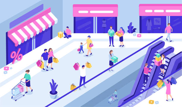 ilustrações de stock, clip art, desenhos animados e ícones de shopping mall - boutique fashion indoors shopping