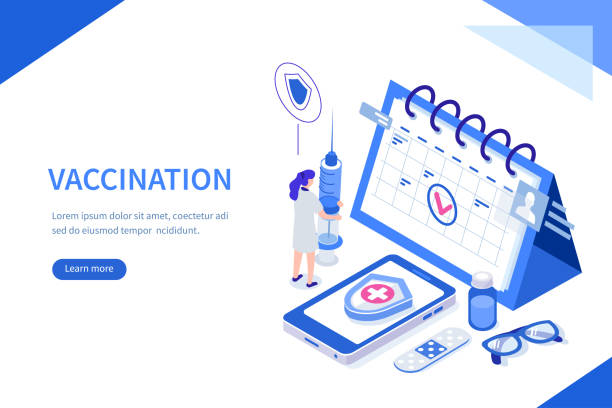 vaccination Vaccination concept. Can use for web banner, infographics, hero images. Flat isometric vector illustration. injecting flu virus vaccination child stock illustrations