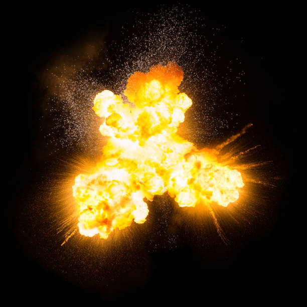 istock Realistic fiery bomb explosion with sparks and smoke isolated on black background 1070043744