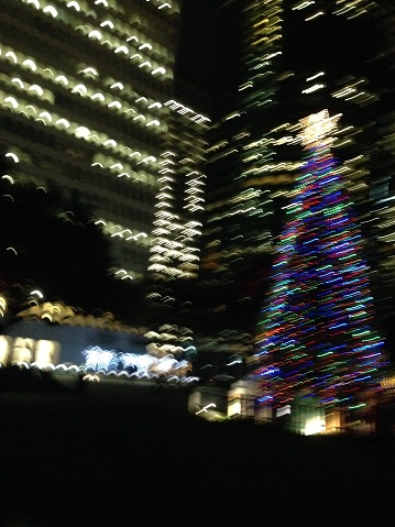 Motion blur defocused christmas tree