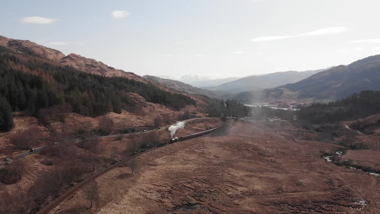 Drone shot of steam train