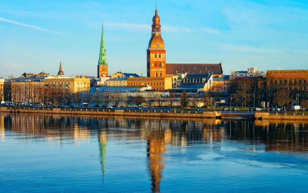 istock Panorama of Daugava River Old town with Dome Cathedral Riga 1070047762