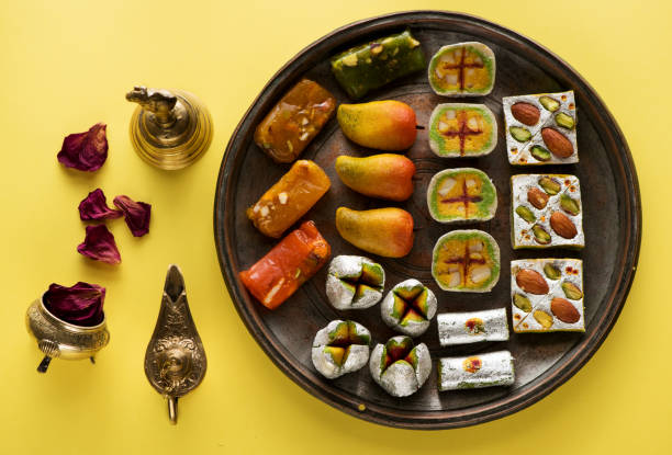 istock Indian sweets and Mithai for Diwali festival, flat lay, top view 1070060464