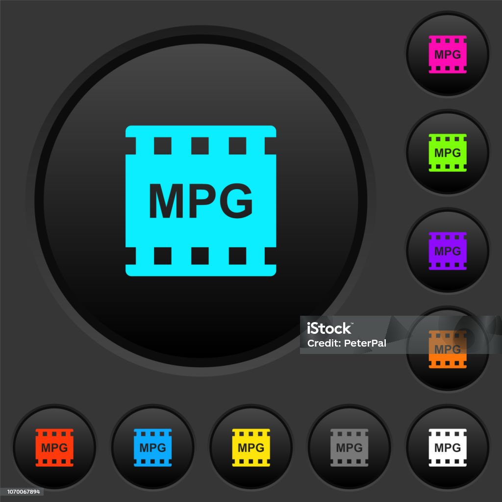 MpG film format tombol tekan gelap dengan ikon warna - Bebas Royalti Antarmuka pengguna grafis vektor stok