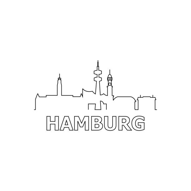 hamburg manzarası ve simgesel siluet siyah vektör simgesi. hamburg panorama. almanya - hamburg stock illustrations