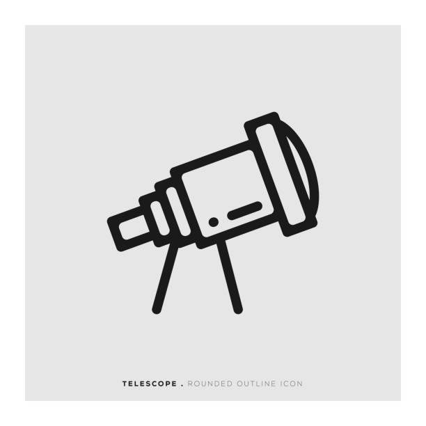 망원경 둥근된 라인 아이콘 - focus binoculars spy eyesight stock illustrations