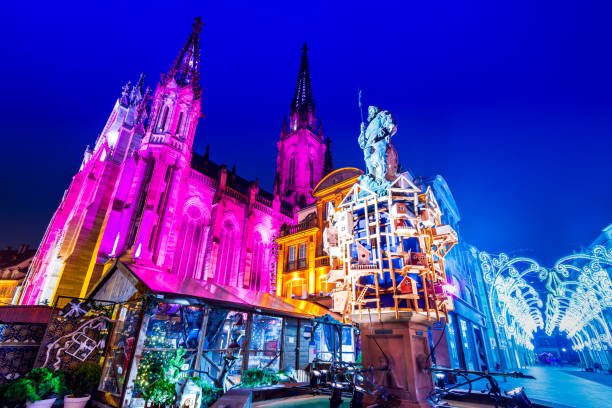 Mulhouse, Alsace, France - Christmas Market Mulhouse, France - Traditional Christmas Market, Marche de Noel city in Alsace. mulhouse photos stock pictures, royalty-free photos & images