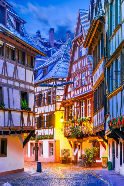 Strasbourg, Alsace, France - Capital of Christmas Strasbourg, France. Christmas Market in Petite France old district of Strassburg in Alsace. La Petite France stock pictures, royalty-free photos & images