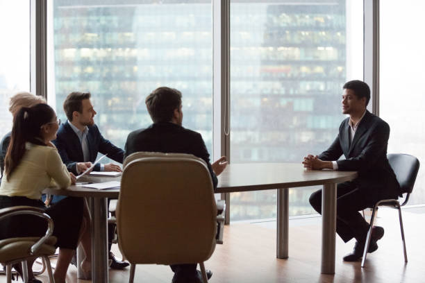 istock Confident black applicant impress recruiters during interview 1070080004