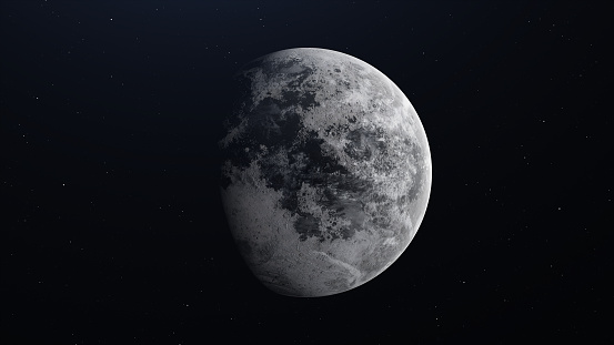 Moon surface. Realistic 3d render of moon and space.