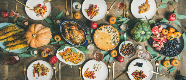 istock Flat-lay of different meals at Thanksgiving Day table 1070084800